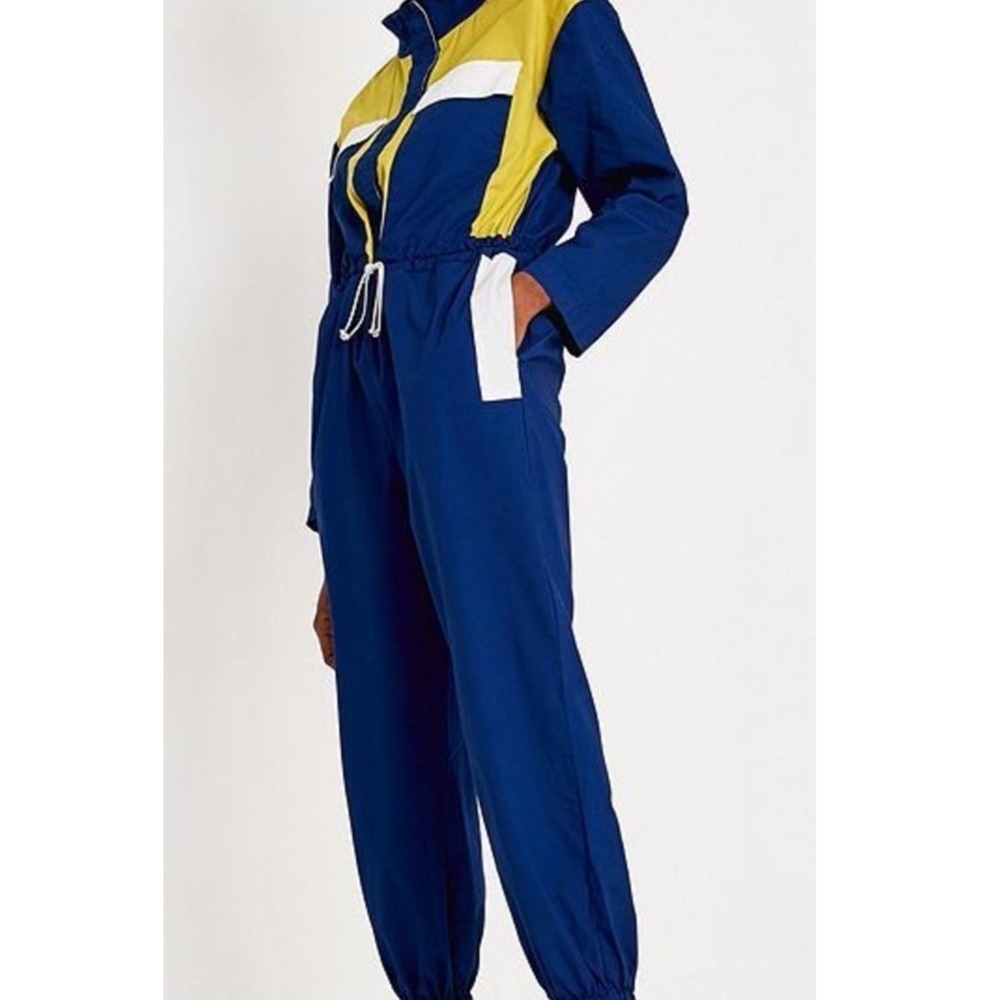 Urban Outfitters XS Jumpsuit Blu Yello Color Block Utility Retro Halloween CostU